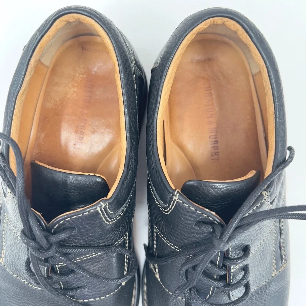 Johnston & Murphy Mens Shuler Bicycle Toe Oxford Black Pebbled Leather Size 8 M